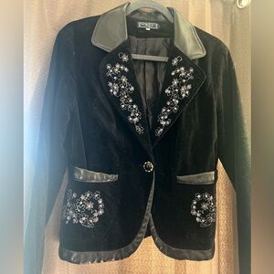 90s Black Velvet Blazer with Embroidery